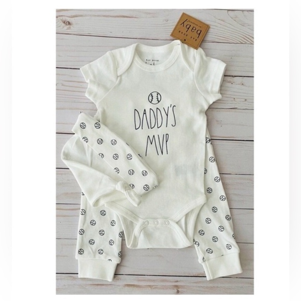 Rae Dunn Baby “Daddy’s MVP” 3-Piece Outfit Set – Size 6–9M